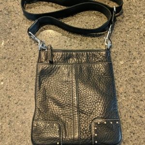Coach black leather crossbody purse.